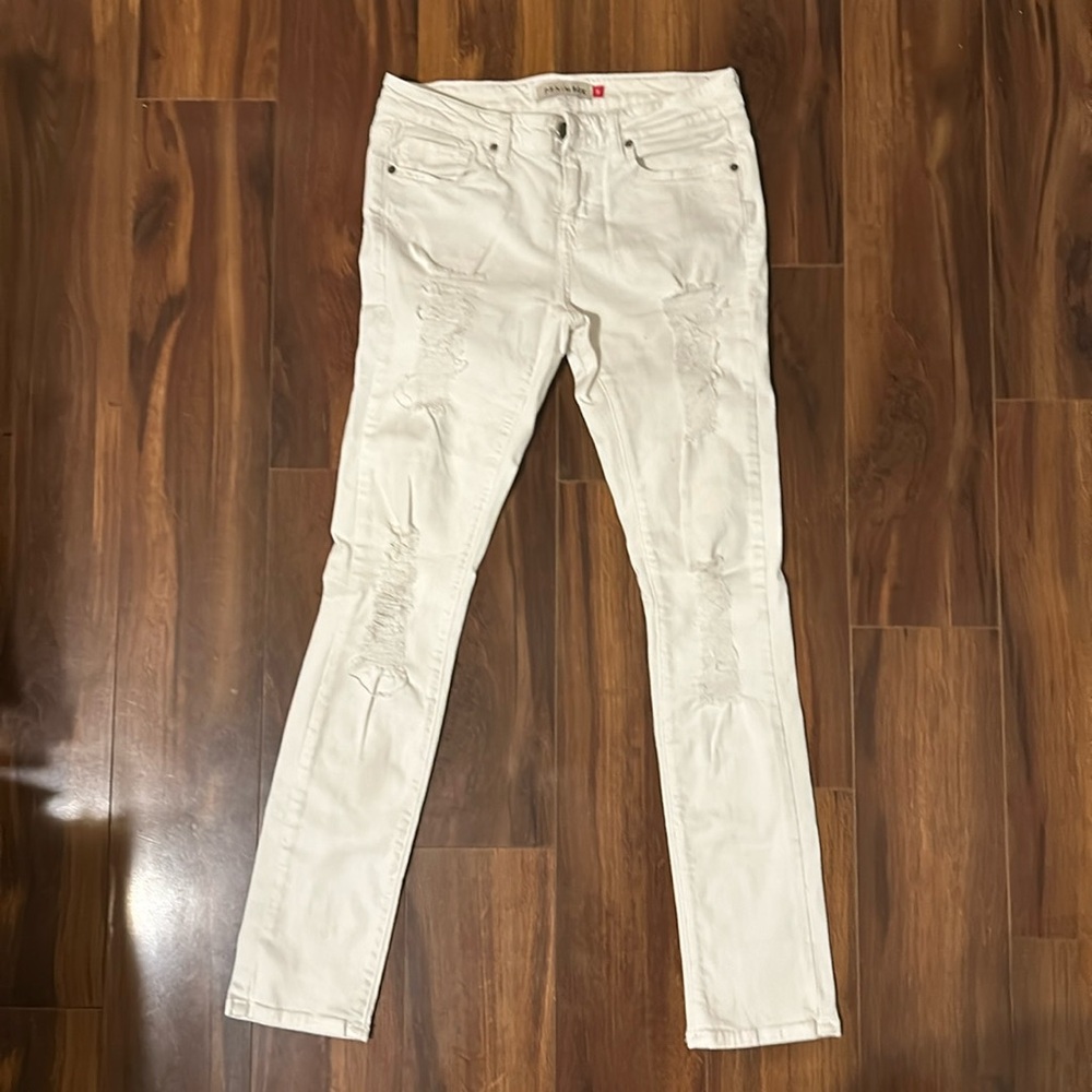Denim Box Jeans White Skinny with Frayed Holes Size 9